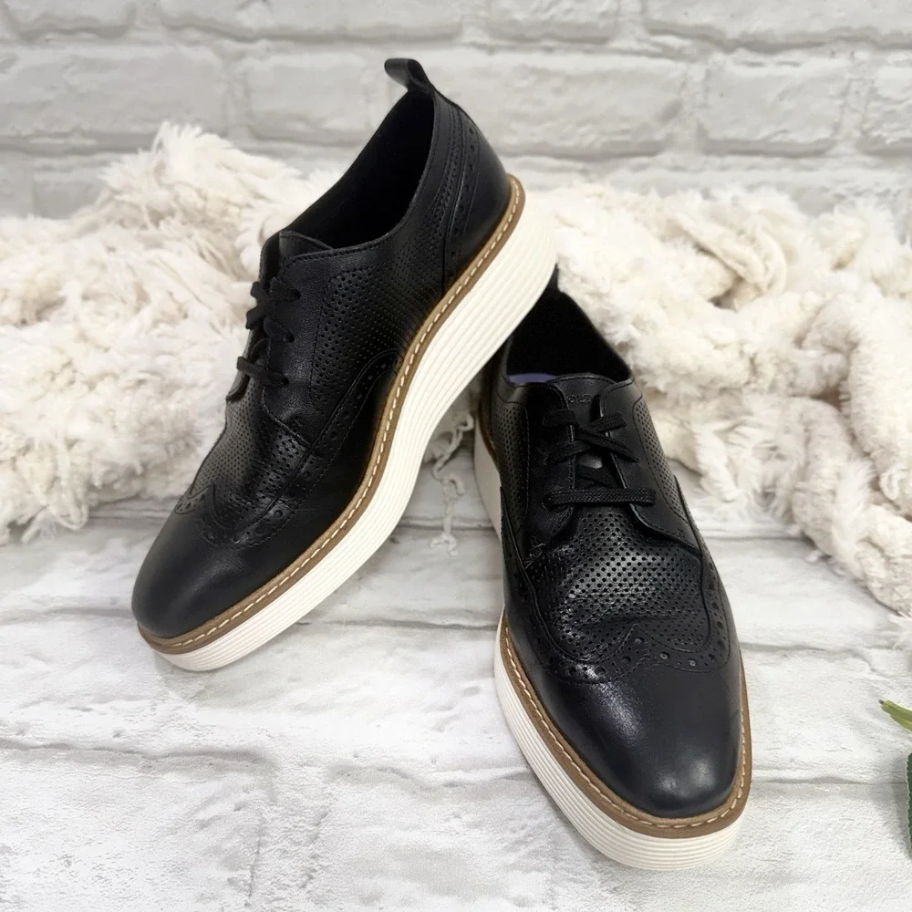 Cole Haan Øriginal Grand Black Platform Wingtip Oxford Shoes Womens Sz 9 B Nice!